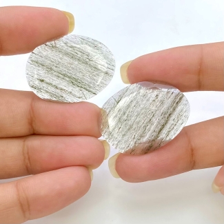 34.05 Carat Green Rutile 28x21mm Rose Cut Irregular Shape AA Grade Gemstones Parcel - Total 2 Pcs.