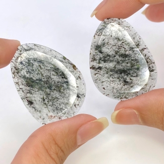 57.1 Carat Green Rutile 36x26mm Rose Cut Irregular Shape AA Grade Gemstones Parcel - Total 2 Pcs.