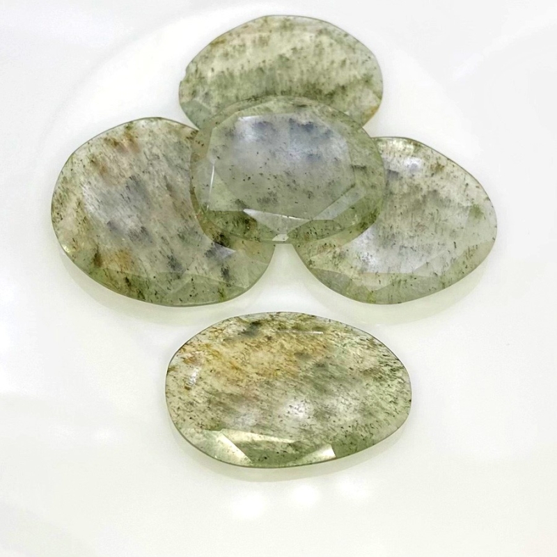 134.75 Carat Green Rutile 28-35mm Rose Cut Irregular Shape AA Grade Gemstones Parcel - Total 5 Pcs.