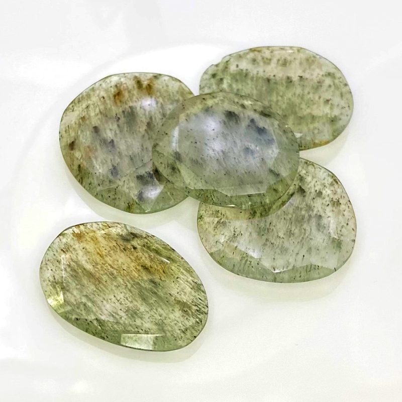 134.75 Carat Green Rutile 28-35mm Rose Cut Irregular Shape AA Grade Gemstones Parcel - Total 5 Pcs.