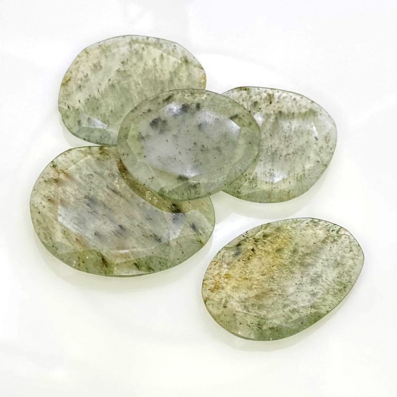 134.75 Carat Green Rutile 28-35mm Rose Cut Irregular Shape AA Grade Gemstones Parcel - Total 5 Pcs.