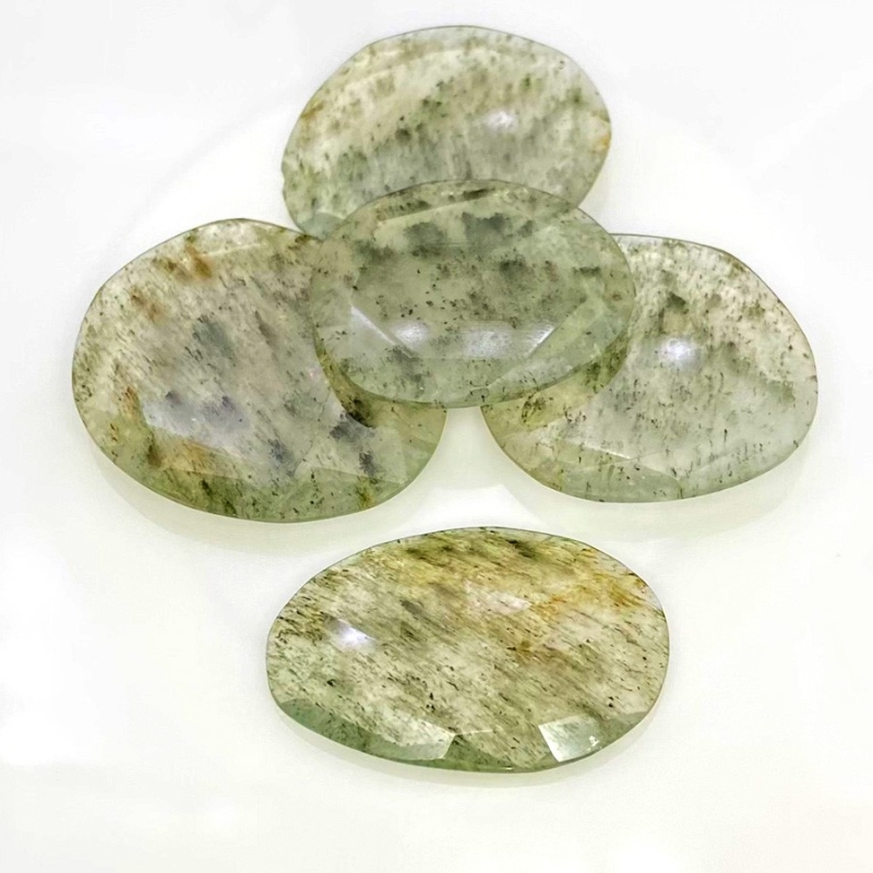 134.75 Carat Green Rutile 28-35mm Rose Cut Irregular Shape AA Grade Gemstones Parcel - Total 5 Pcs.