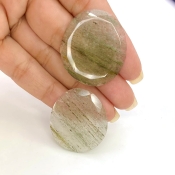 57.6 Carat Green Rutile 33x29mm Rose Cut Irregular Shape AA Grade Gemstones Parcel - Total 2 Pcs.