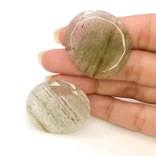 57.6 Carat Green Rutile 33x29mm Rose Cut Irregular Shape AA Grade Gemstones Parcel - Total 2 Pcs.
