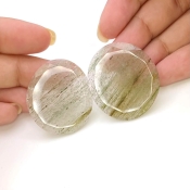 57.6 Carat Green Rutile 33x29mm Rose Cut Irregular Shape AA Grade Gemstones Parcel - Total 2 Pcs.