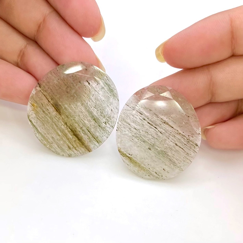 57.6 Carat Green Rutile 33x29mm Rose Cut Irregular Shape AA Grade Gemstones Parcel - Total 2 Pcs.