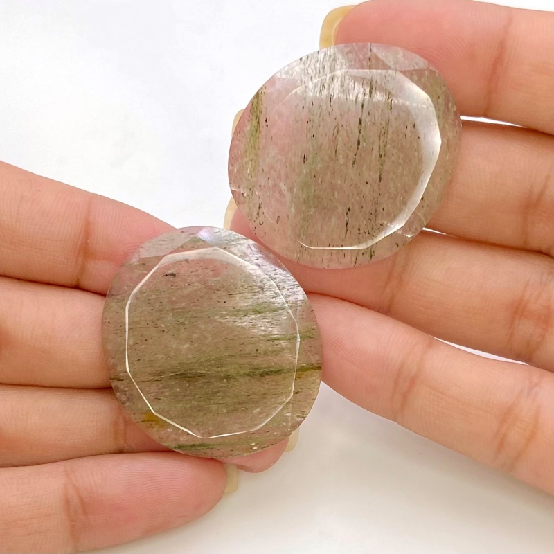 57.6 Carat Green Rutile 33x29mm Rose Cut Irregular Shape AA Grade Gemstones Parcel - Total 2 Pcs.