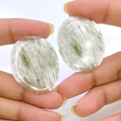 52 Carat Green Rutile 34x27m Rose Cut Irregular Shape AA Grade Gemstones Parcel - Total 2 Pcs.