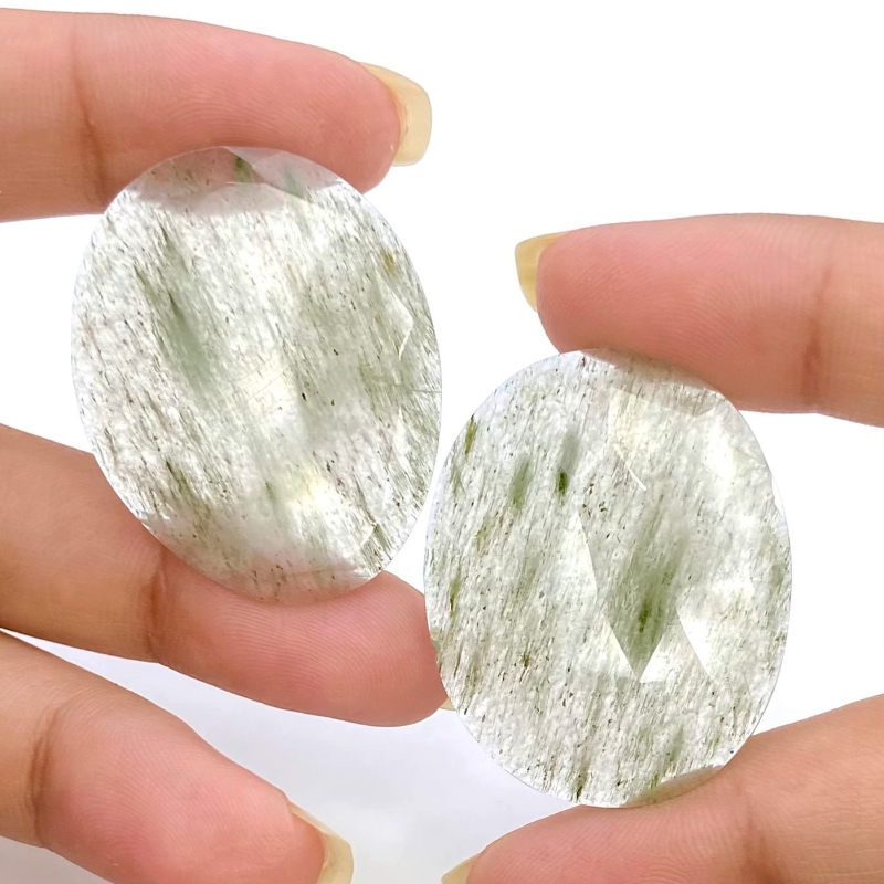 52 Carat Green Rutile 34x27m Rose Cut Irregular Shape AA Grade Gemstones Parcel - Total 2 Pcs.