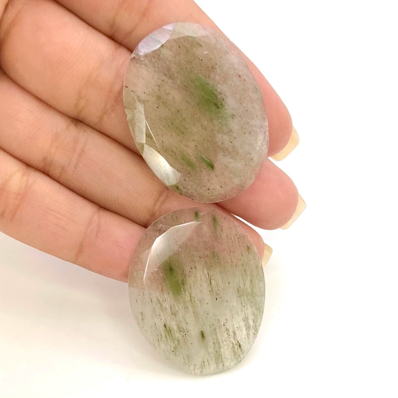 52 Carat Green Rutile 34x27m Rose Cut Irregular Shape AA Grade Gemstones Parcel - Total 2 Pcs.