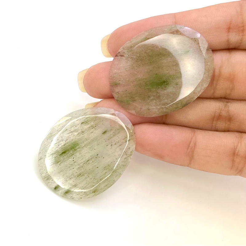 52 Carat Green Rutile 34x27m Rose Cut Irregular Shape AA Grade Gemstones Parcel - Total 2 Pcs.