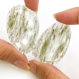 74.3 Carat Green Rutile 44x23mm Rose Cut Irregular Shape AA Grade Gemstones Parcel - Total 2 Pcs.