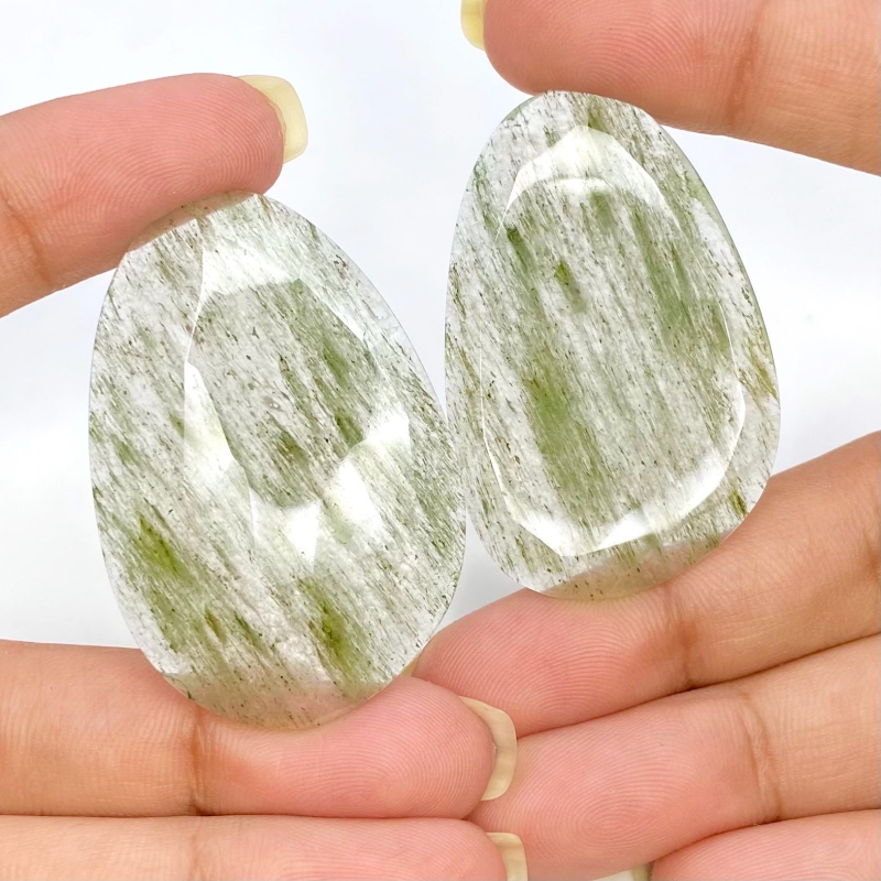 74.3 Carat Green Rutile 44x23mm Rose Cut Irregular Shape AA Grade Gemstones Parcel - Total 2 Pcs.