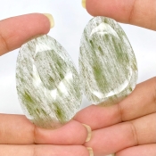 74.3 Carat Green Rutile 44x23mm Rose Cut Irregular Shape AA Grade Gemstones Parcel - Total 2 Pcs.