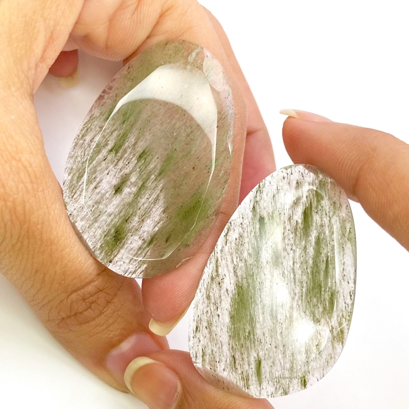 74.3 Carat Green Rutile 44x23mm Rose Cut Irregular Shape AA Grade Gemstones Parcel - Total 2 Pcs.
