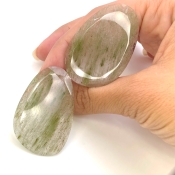 74.3 Carat Green Rutile 44x23mm Rose Cut Irregular Shape AA Grade Gemstones Parcel - Total 2 Pcs.