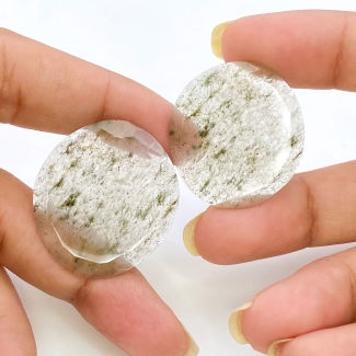 43.35 Carat Green Rutile 30x26-28x25mm Rose Cut Irregular Shape AA Grade Gemstones Parcel - Total 2 Pcs.