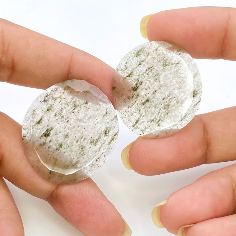 43.35 Carat Green Rutile 30x26-28x25mm Rose Cut Irregular Shape AA Grade Gemstones Parcel - Total 2 Pcs.