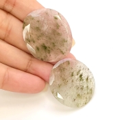 43.35 Carat Green Rutile 30x26-28x25mm Rose Cut Irregular Shape AA Grade Gemstones Parcel - Total 2 Pcs.