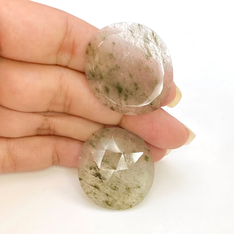 43.35 Carat Green Rutile 30x26-28x25mm Rose Cut Irregular Shape AA Grade Gemstones Parcel - Total 2 Pcs.