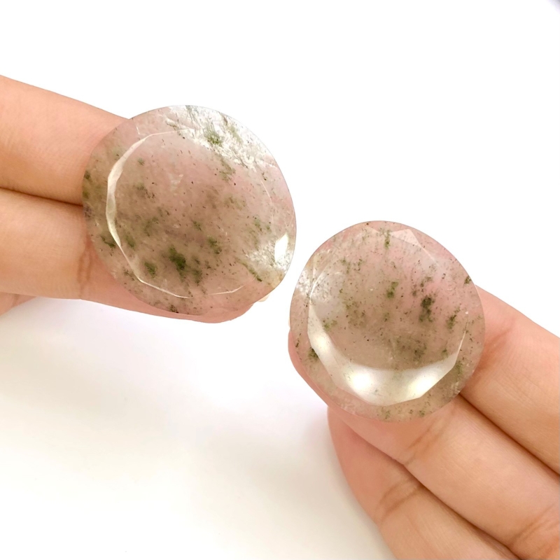 43.35 Carat Green Rutile 30x26-28x25mm Rose Cut Irregular Shape AA Grade Gemstones Parcel - Total 2 Pcs.