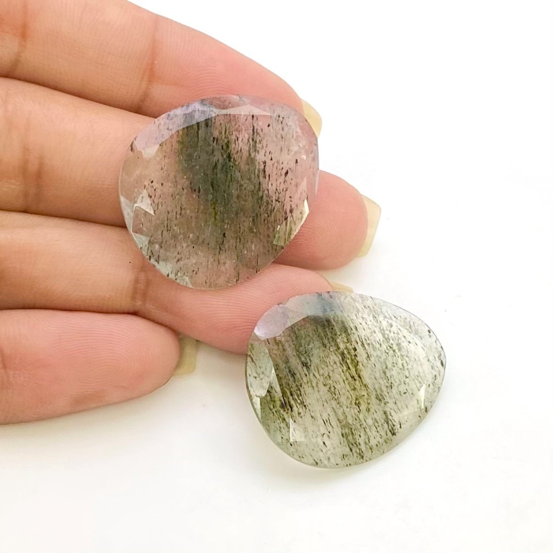 33.1 Carat Green Rutile 26x21mm Rose Cut Irregular Shape AA Grade Gemstones Parcel - Total 2 Pcs.