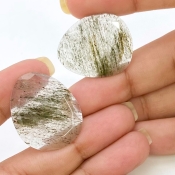 33.1 Carat Green Rutile 26x21mm Rose Cut Irregular Shape AA Grade Gemstones Parcel - Total 2 Pcs.