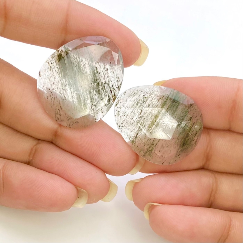 33.1 Carat Green Rutile 26x21mm Rose Cut Irregular Shape AA Grade Gemstones Parcel - Total 2 Pcs.