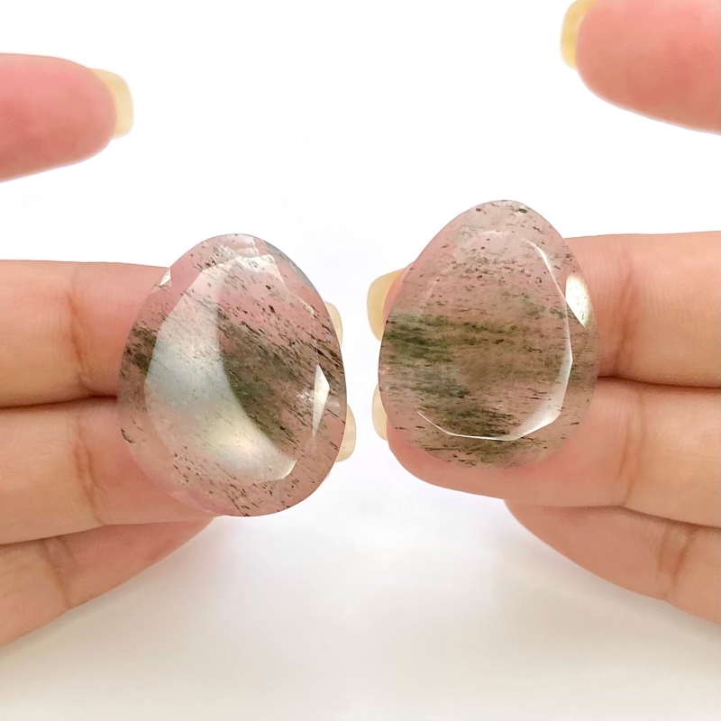 33.1 Carat Green Rutile 26x21mm Rose Cut Irregular Shape AA Grade Gemstones Parcel - Total 2 Pcs.