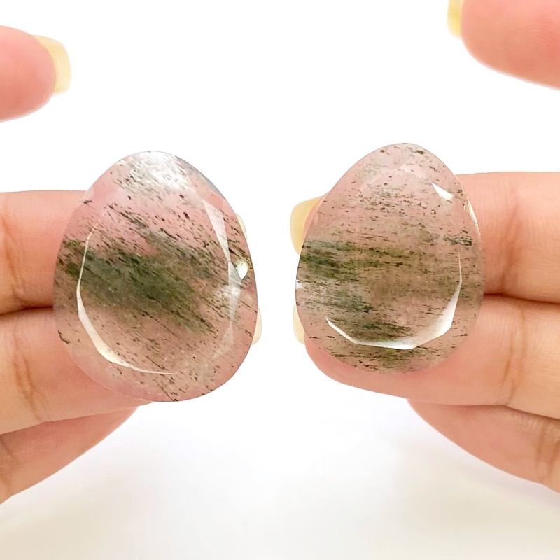 33.1 Carat Green Rutile 26x21mm Rose Cut Irregular Shape AA Grade Gemstones Parcel - Total 2 Pcs.