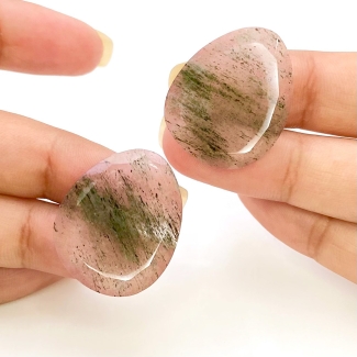 33.1 Carat Green Rutile 26x21mm Rose Cut Irregular Shape AA Grade Gemstones Parcel - Total 2 Pcs.