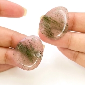 33.1 Carat Green Rutile 26x21mm Rose Cut Irregular Shape AA Grade Gemstones Parcel - Total 2 Pcs.