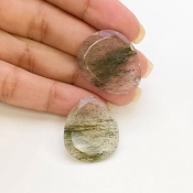 33.1 Carat Green Rutile 26x21mm Rose Cut Irregular Shape AA Grade Gemstones Parcel - Total 2 Pcs.