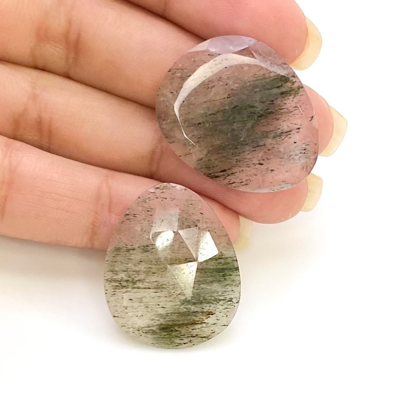33.1 Carat Green Rutile 26x21mm Rose Cut Irregular Shape AA Grade Gemstones Parcel - Total 2 Pcs.