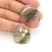 33.1 Carat Green Rutile 26x21mm Rose Cut Irregular Shape AA Grade Gemstones Parcel - Total 2 Pcs.
