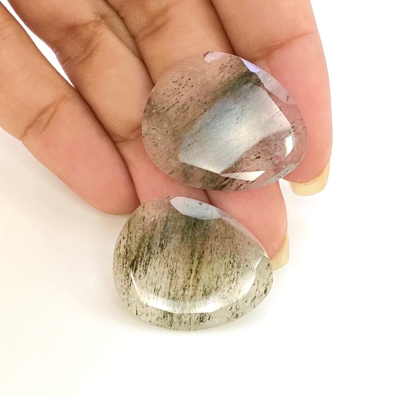 33.1 Carat Green Rutile 26x21mm Rose Cut Irregular Shape AA Grade Gemstones Parcel - Total 2 Pcs.