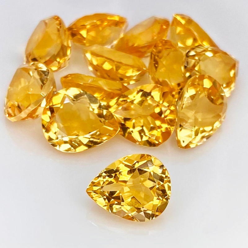 39.20 Cts. Citrine 11x9mm Faceted Pear Shape AA Grade Gemstones Parcel - Total 13 Pcs.