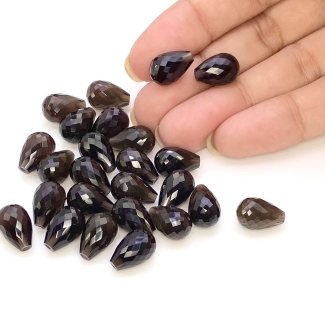  130.4 Carat Smoky Quartz 12x8mm Briolette Drop Shape AAA Grade Loose Gemstone Beads Lot - Total 25 Pcs.