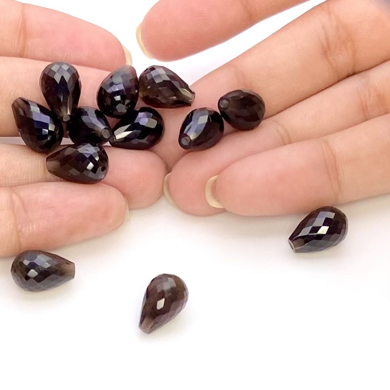  130.4 Carat Smoky Quartz 12x8mm Briolette Drop Shape AAA Grade Loose Gemstone Beads Lot - Total 25 Pcs.