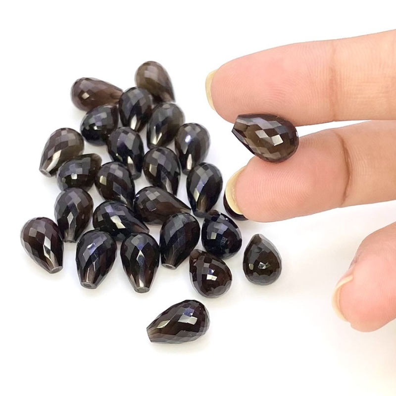  130.4 Carat Smoky Quartz 12x8mm Briolette Drop Shape AAA Grade Loose Gemstone Beads Lot - Total 25 Pcs.