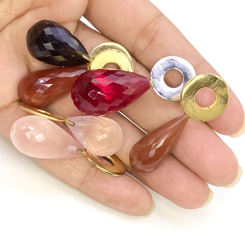  162.25 Carat Multi Stones 22.90-36.75 Carat Briolette Drop Shape AAA Grade Loose Gemstone Beads Lot - Total 6 Pcs.