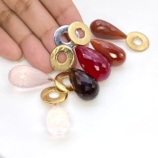  162.25 Carat Multi Stones 22.90-36.75 Carat Briolette Drop Shape AAA Grade Loose Gemstone Beads Lot - Total 6 Pcs.