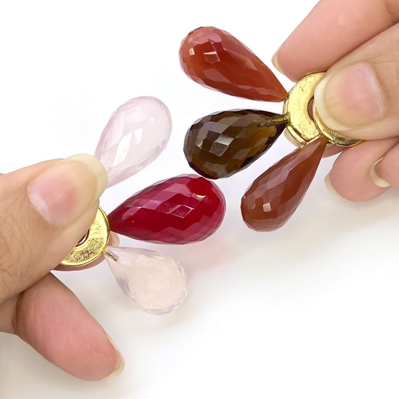  162.25 Carat Multi Stones 22.90-36.75 Carat Briolette Drop Shape AAA Grade Loose Gemstone Beads Lot - Total 6 Pcs.