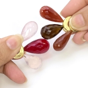  162.25 Carat Multi Stones 22.90-36.75 Carat Briolette Drop Shape AAA Grade Loose Gemstone Beads Lot - Total 6 Pcs.