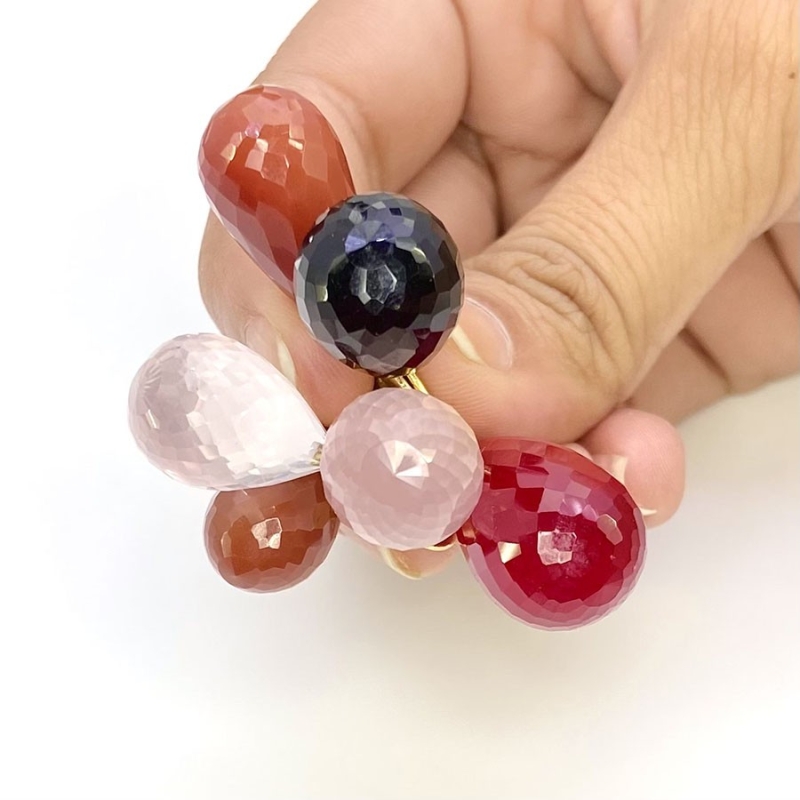  162.25 Carat Multi Stones 22.90-36.75 Carat Briolette Drop Shape AAA Grade Loose Gemstone Beads Lot - Total 6 Pcs.