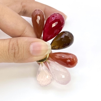  162.25 Carat Multi Stones 22.90-36.75 Carat Briolette Drop Shape AAA Grade Loose Gemstone Beads Lot - Total 6 Pcs.