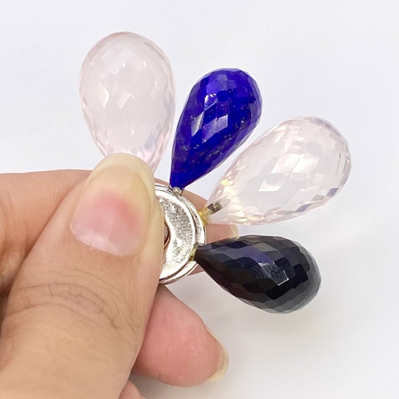  124.5 Carat Multi Stones 21.60-39.70 Carat Briolette Drop Shape AAA Grade Loose Gemstone Beads Lot - Total 4 Pcs.