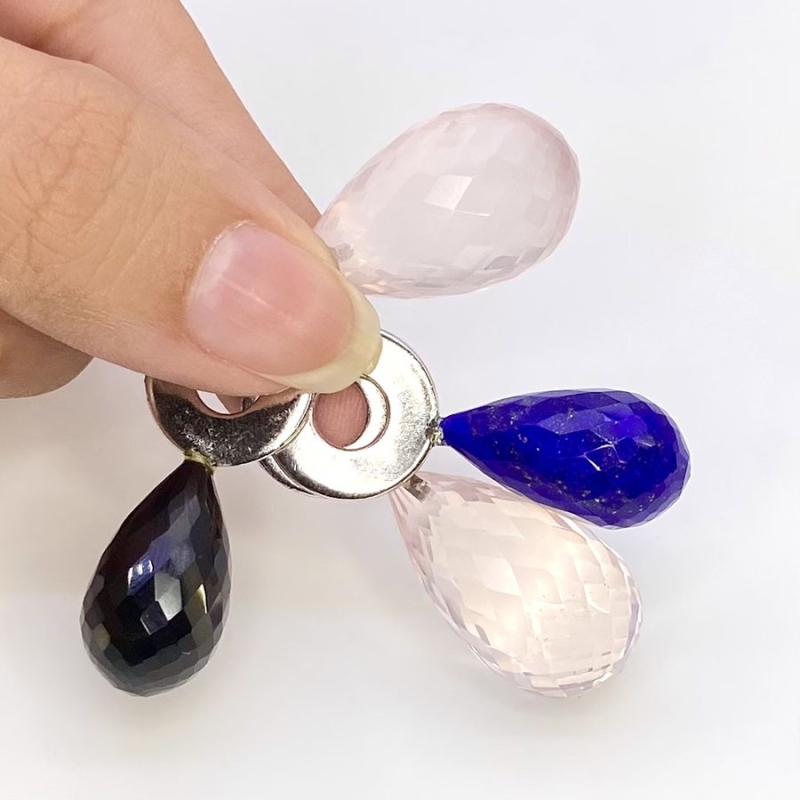  124.5 Carat Multi Stones 21.60-39.70 Carat Briolette Drop Shape AAA Grade Loose Gemstone Beads Lot - Total 4 Pcs.