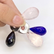  124.5 Carat Multi Stones 21.60-39.70 Carat Briolette Drop Shape AAA Grade Loose Gemstone Beads Lot - Total 4 Pcs.