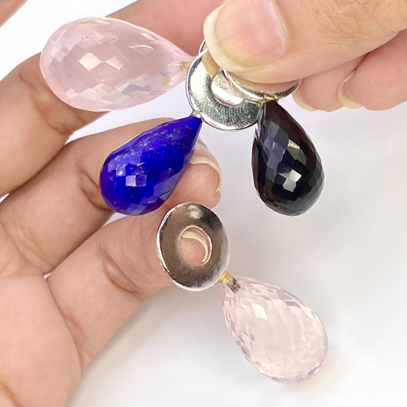  124.5 Carat Multi Stones 21.60-39.70 Carat Briolette Drop Shape AAA Grade Loose Gemstone Beads Lot - Total 4 Pcs.